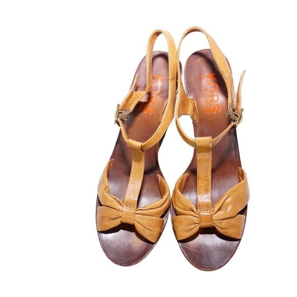 Michael Kors Wooden Tan Leather Platform Wedges, Size 8.5 - Picture 3 of 11